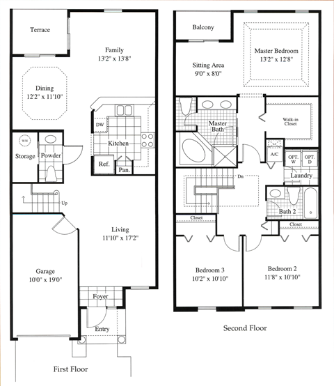Floor plan for 3 beds, 2.5 baths, 2167 sqft